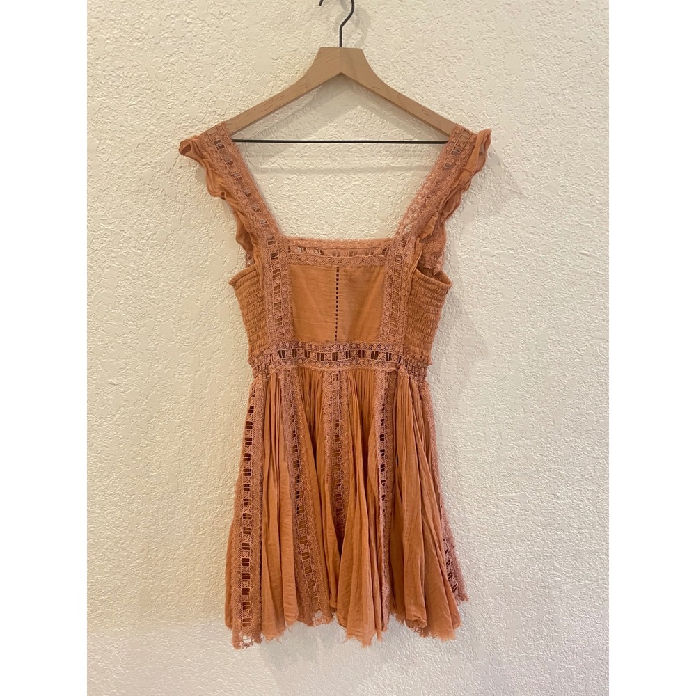 Free People FP One Verona Mini Dress Orange Boho Fairy Beach Crochet Lace Small - Picture 2 of 9